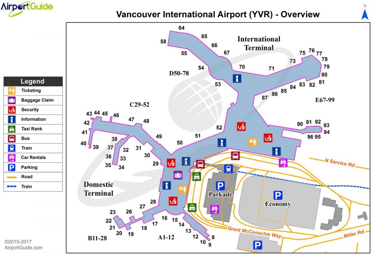 Mappa del terminal dell'aeroporto di Vancouver